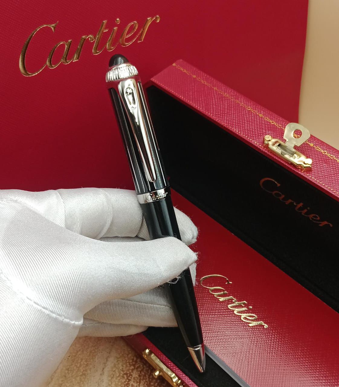 قلم كارتير سانتوس أسود ملكي الأصلي بالملحقات الكاملة - سعر قلم كارتير رجالي فخم | نايس بوكس