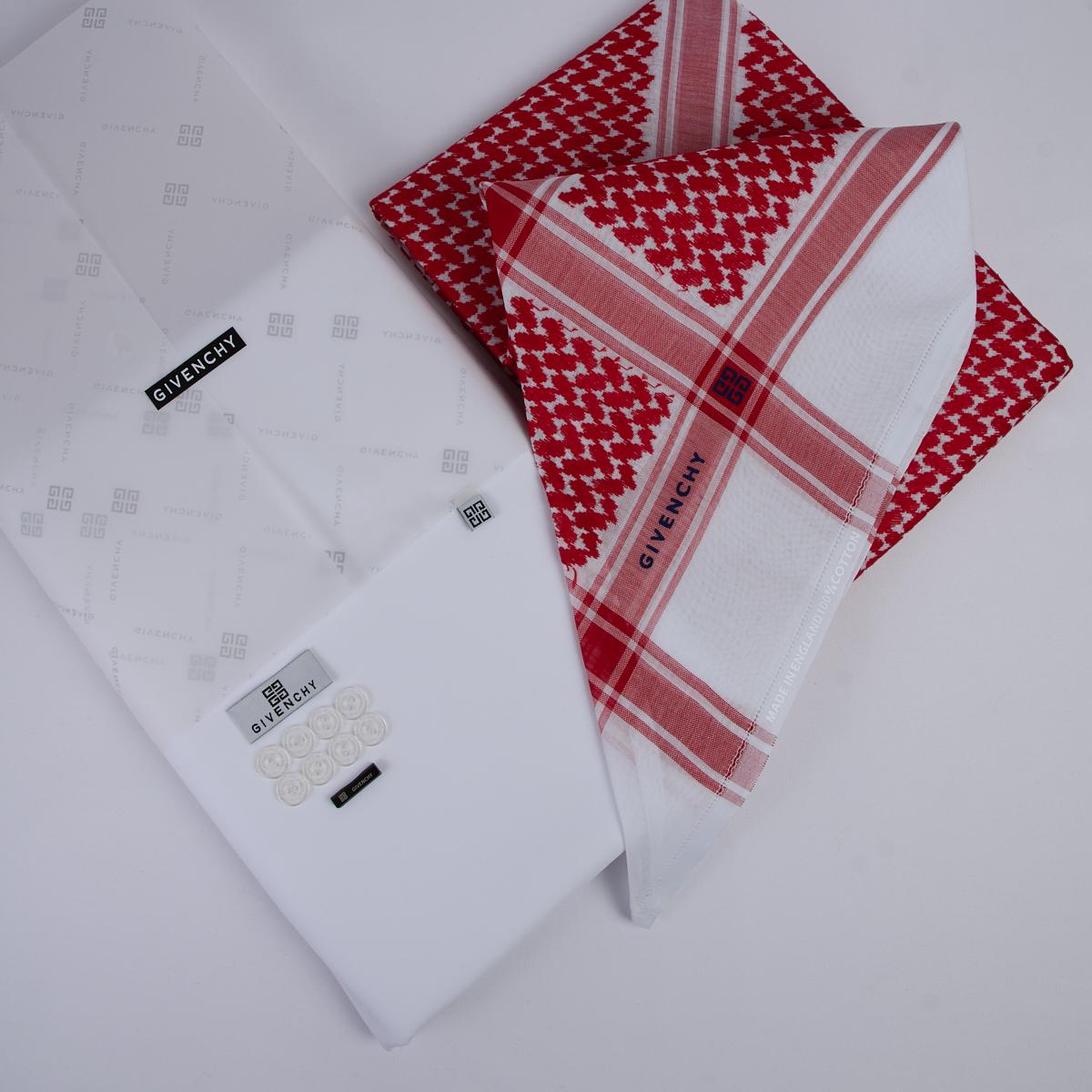 طقم هدايا رجالي جيفنشي - شماغ جيفنشي أحمر وقماش صيفي فاخر