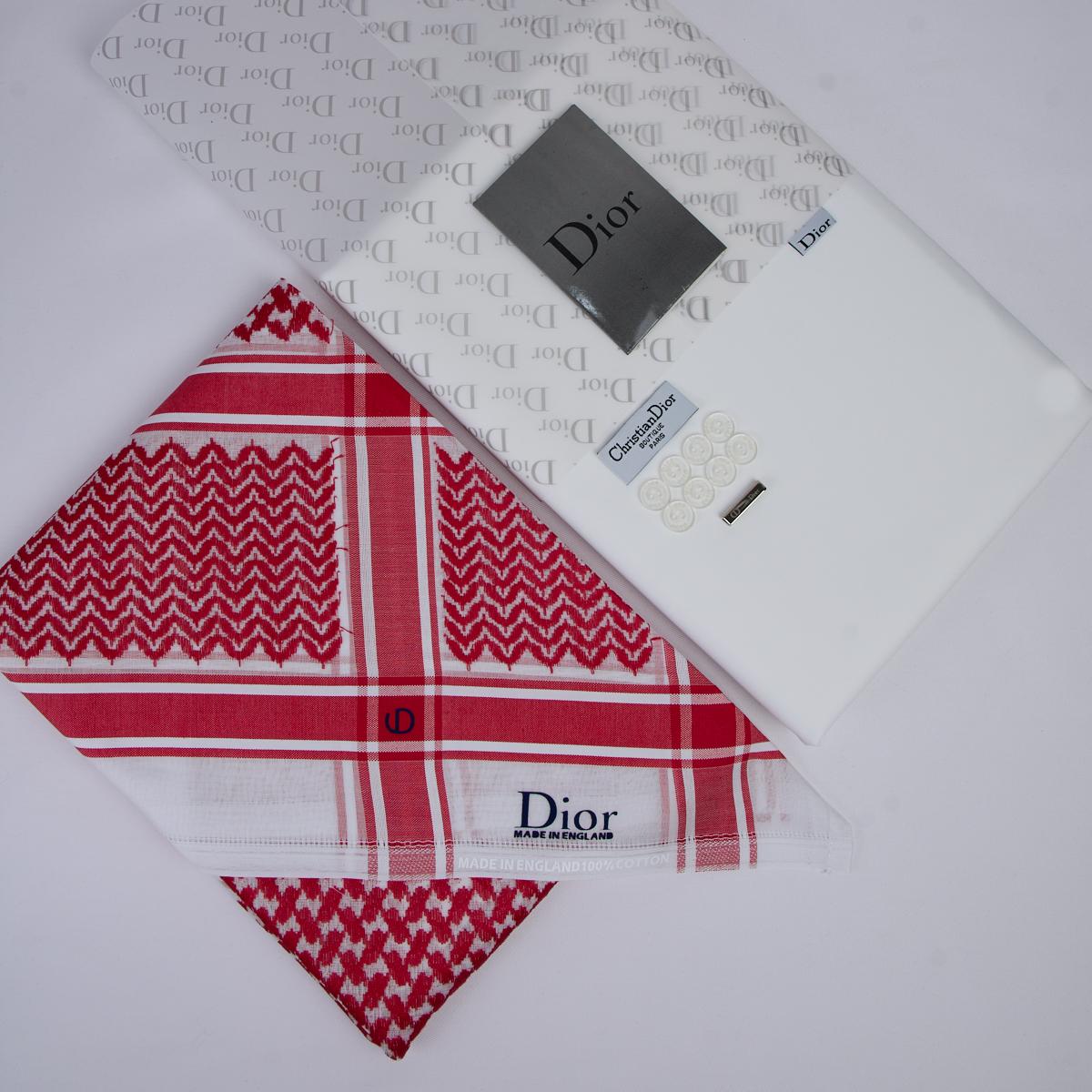 طقم هدايا رجالي ديور - قماش صيفي وشماغ ديور أحمر إنجليزي ملحقات كاملة