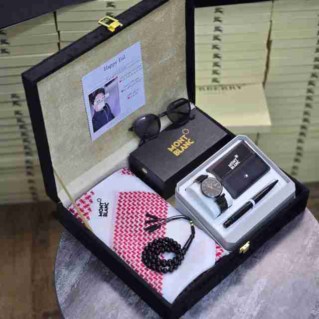 هدايا العيد 2026 - شماغ مونت بلانك ونظارة ومحفظة وساعة ضمان سنتين